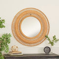 Handmade Rattan Weaved Round Wall Mirror, Brown