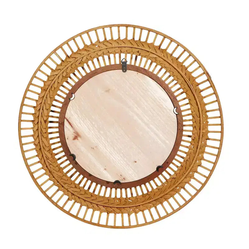 Metal Handmade Intricately Weaved Round Wall Mirror, Brown