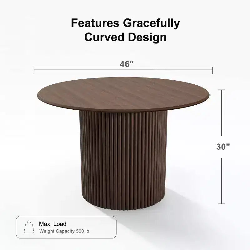 46-Inch Round Solid Oak Wood Dining Table with Rattan-Woven Legs