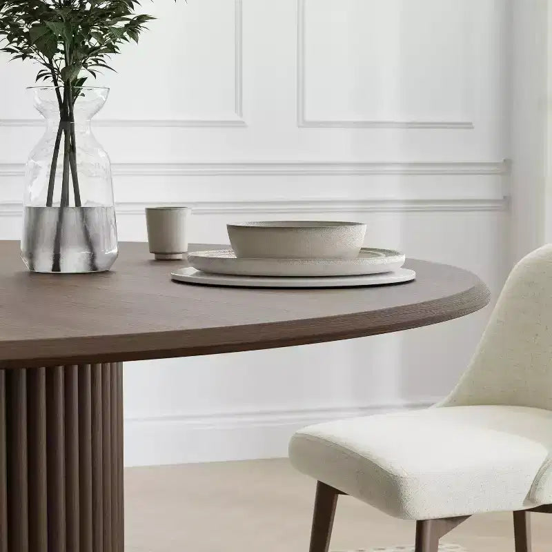 46-Inch Round Solid Oak Wood Dining Table with Rattan-Woven Legs