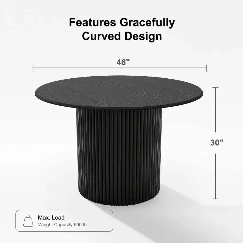 46-Inch Round Solid Oak Wood Dining Table with Rattan-Woven Legs
