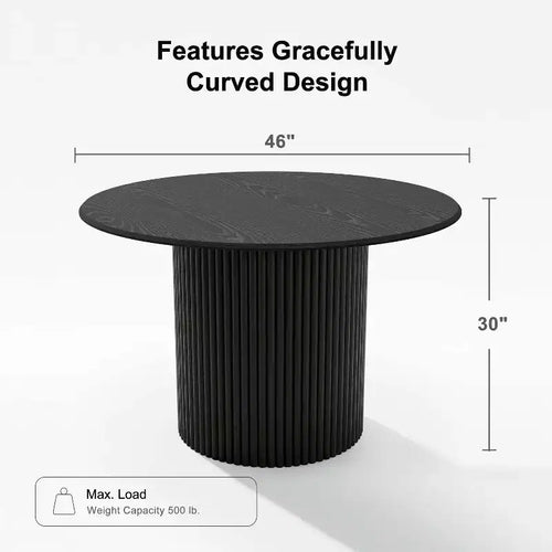 46-Inch Round Solid Oak Wood Dining Table with Rattan-Woven Legs