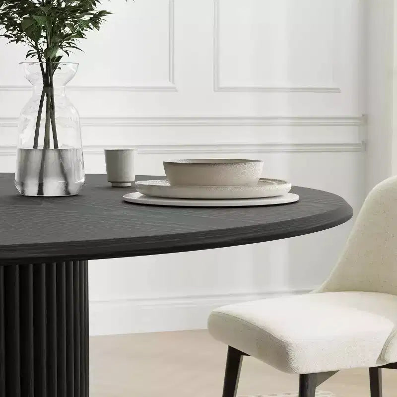 46-Inch Round Solid Oak Wood Dining Table with Rattan-Woven Legs