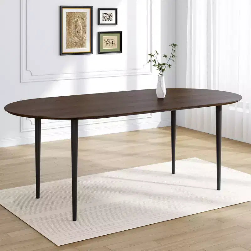 Oval Wood Dining Table with Metal Legs