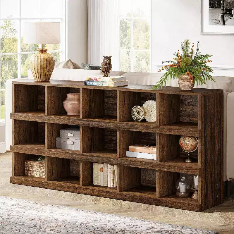 63-Inch 15-Cube Farmhouse Console Table for Entryway