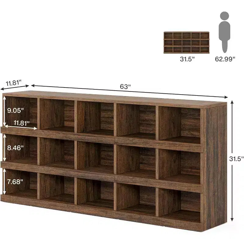 63-Inch 15-Cube Farmhouse Console Table for Entryway