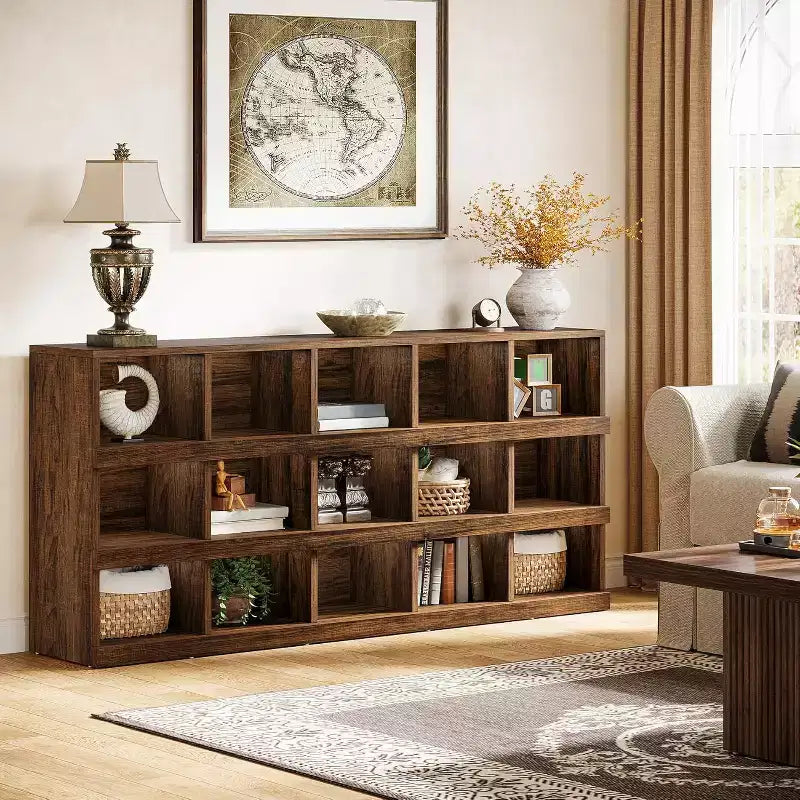 63-Inch 15-Cube Farmhouse Console Table for Entryway