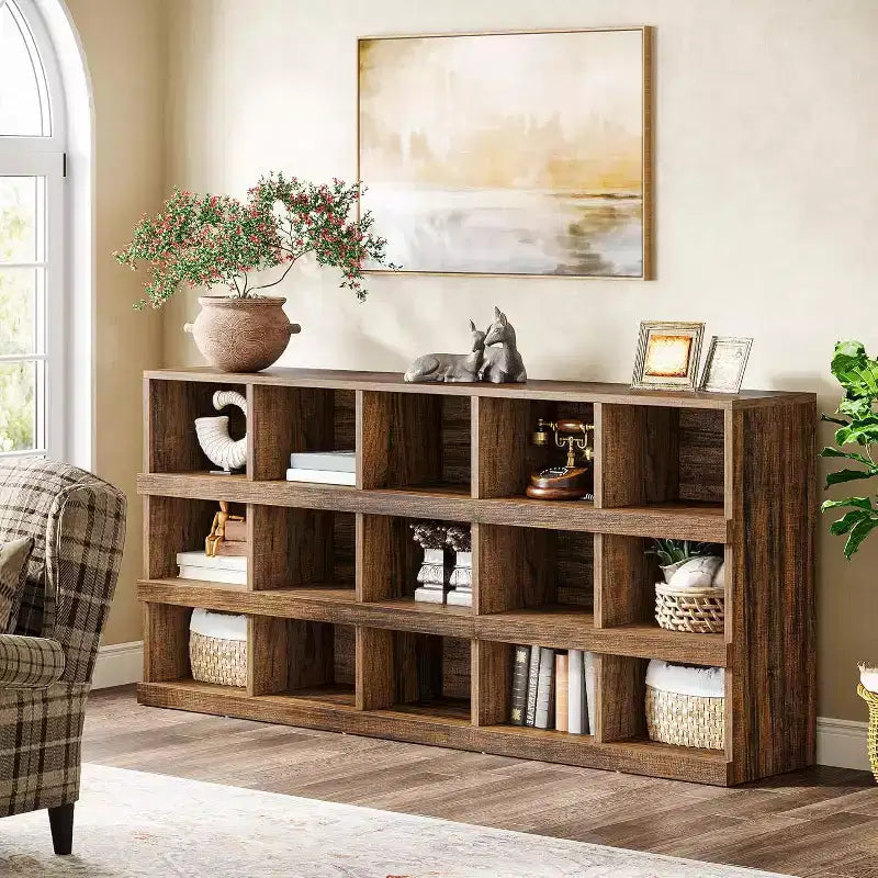 63-Inch 15-Cube Farmhouse Console Table for Entryway