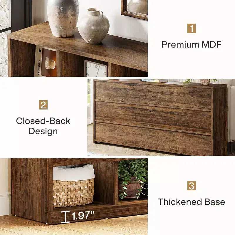 63-Inch 15-Cube Farmhouse Console Table for Entryway