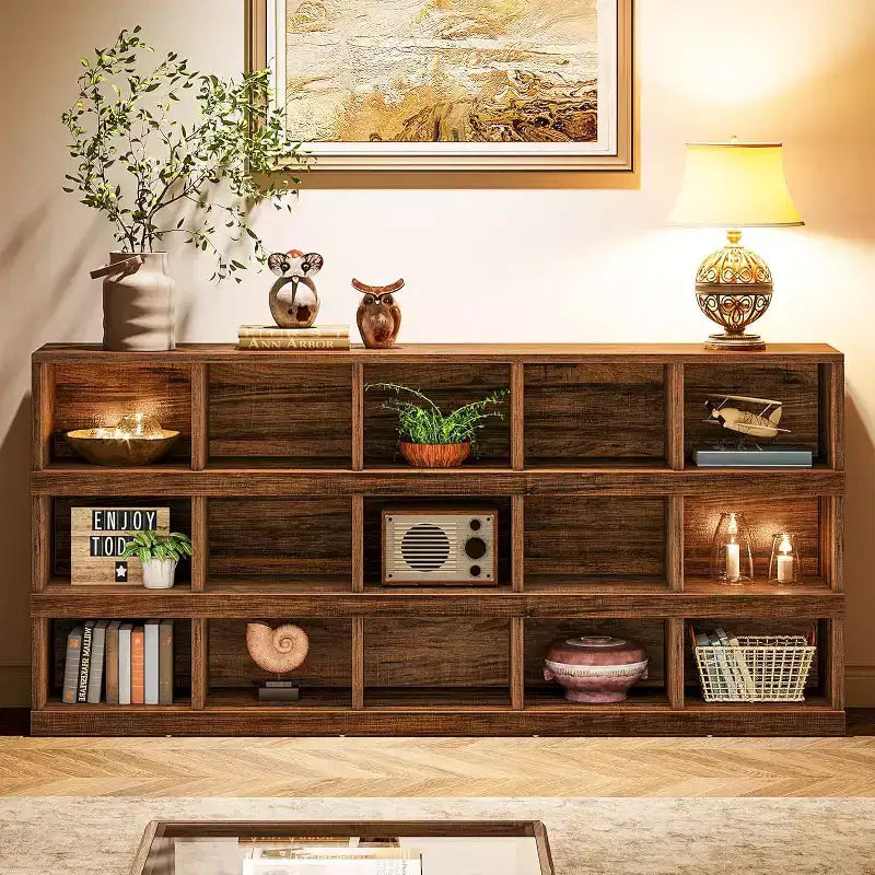 63-Inch 15-Cube Farmhouse Console Table for Entryway