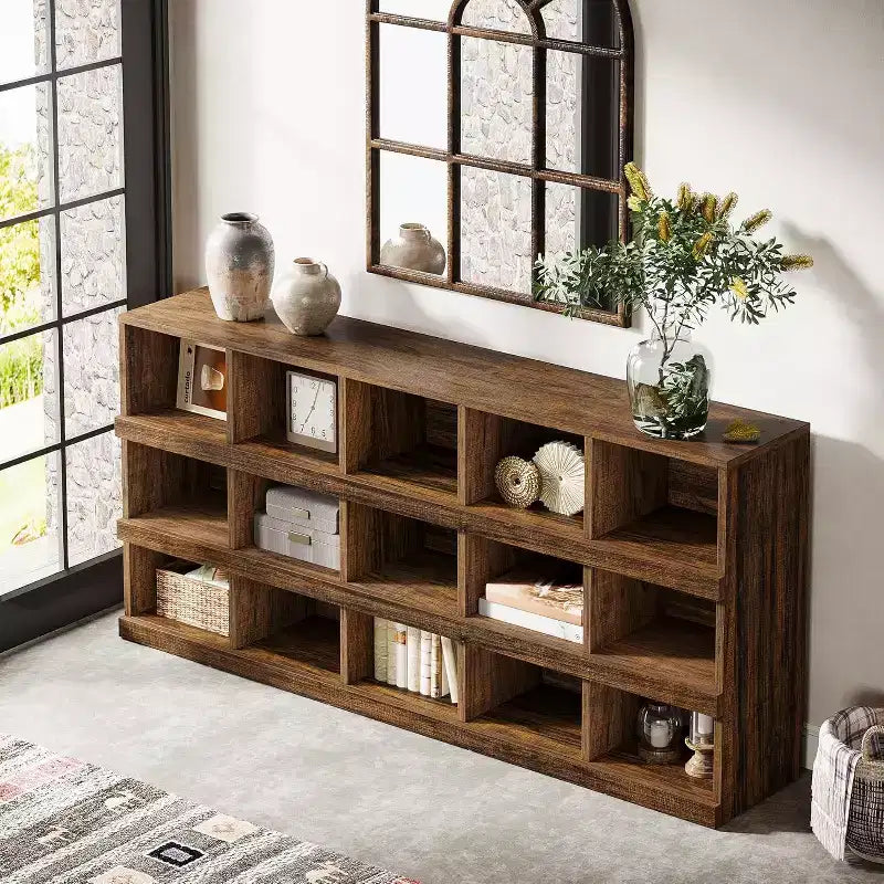 63-Inch 15-Cube Farmhouse Console Table for Entryway