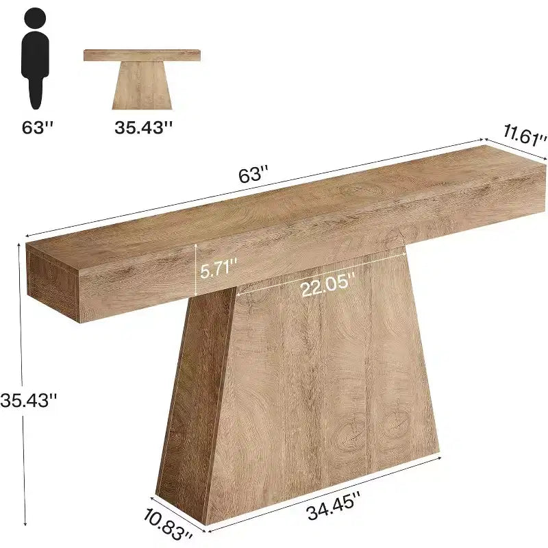 63-Inch Farmhouse Console Table with Trapezoidal Base for Entryway, Hallway, Living Room