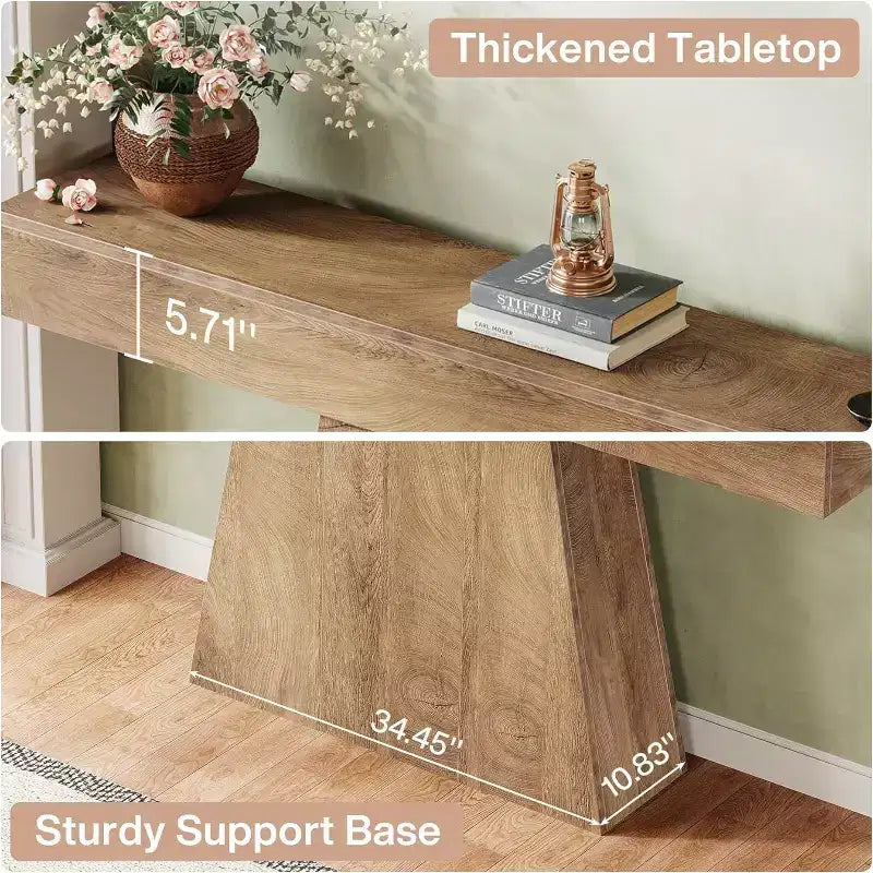 63-Inch Farmhouse Console Table with Trapezoidal Base for Entryway, Hallway, Living Room
