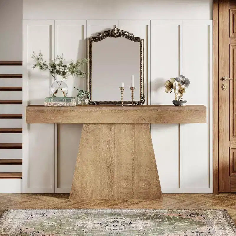 63-Inch Farmhouse Console Table with Trapezoidal Base for Entryway, Hallway, Living Room