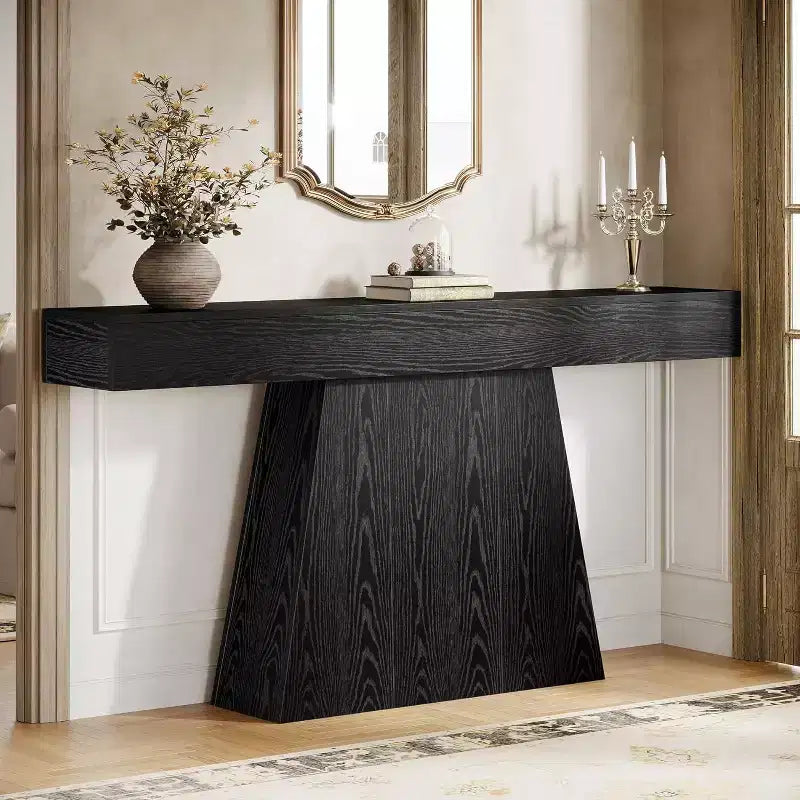 63-Inch Farmhouse Console Table with Trapezoidal Base for Entryway, Hallway, Living Room
