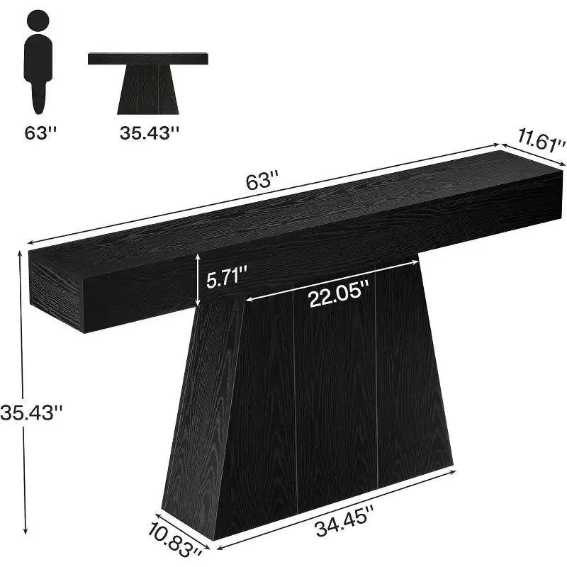 63-Inch Farmhouse Console Table with Trapezoidal Base for Entryway, Hallway, Living Room