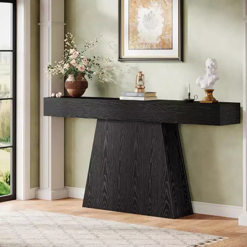 63-Inch Farmhouse Console Table with Trapezoidal Base for Entryway, Hallway, Living Room