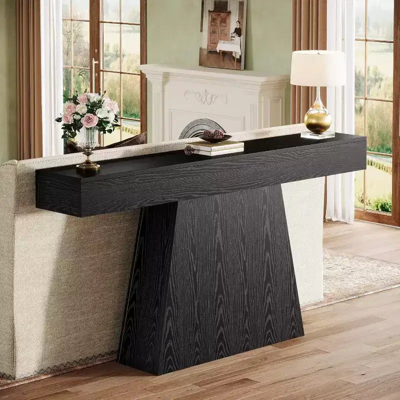 63-Inch Farmhouse Console Table with Trapezoidal Base for Entryway, Hallway, Living Room