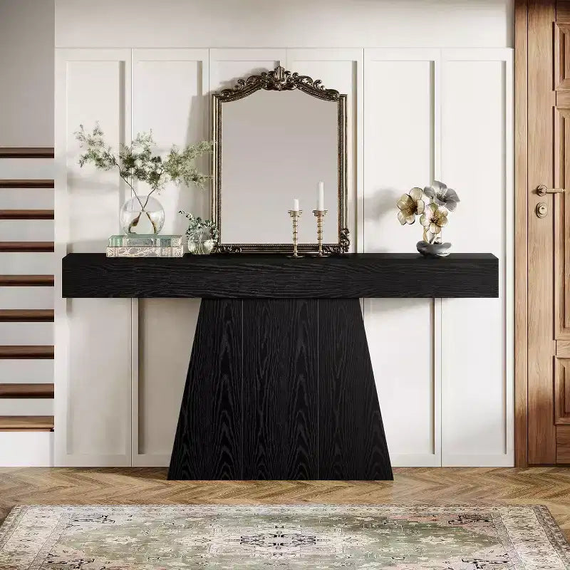 63-Inch Farmhouse Console Table with Trapezoidal Base for Entryway, Hallway, Living Room