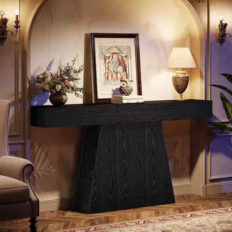 63-Inch Farmhouse Console Table with Trapezoidal Base for Entryway, Hallway, Living Room