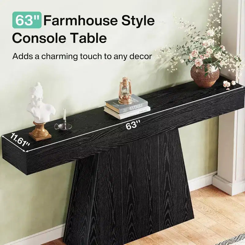 63-Inch Farmhouse Console Table with Trapezoidal Base for Entryway, Hallway, Living Room
