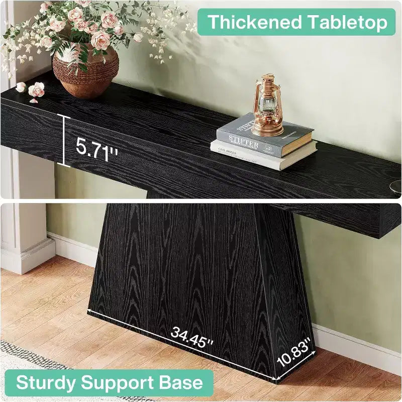 63-Inch Farmhouse Console Table with Trapezoidal Base for Entryway, Hallway, Living Room