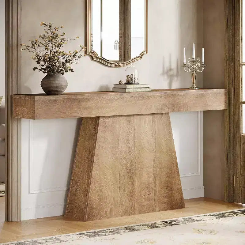 63-Inch Farmhouse Console Table with Trapezoidal Base for Entryway, Hallway, Living Room