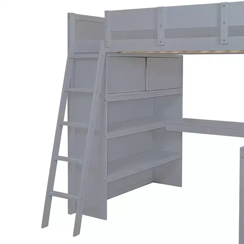 Full Size Loft Bed with Desk and Shelf, Solid Pine Wood, 78"L x 57.6"W