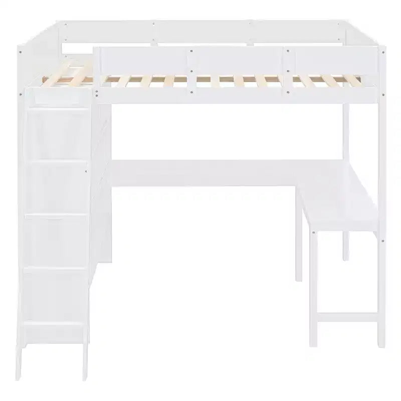 Full Size Loft Bed with Desk and Shelf, Solid Pine Wood, 78"L x 57.6"W