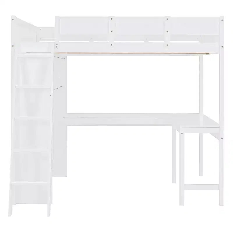 Full Size Loft Bed with Desk and Shelf, Solid Pine Wood, 78"L x 57.6"W