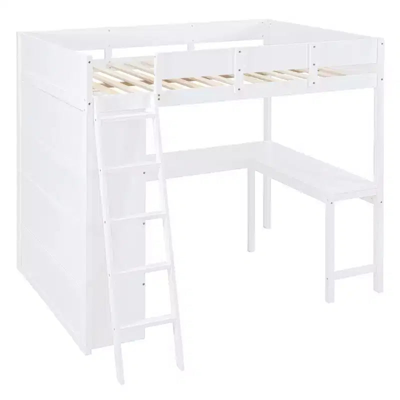 Full Size Loft Bed with Desk and Shelf, Solid Pine Wood, 78"L x 57.6"W
