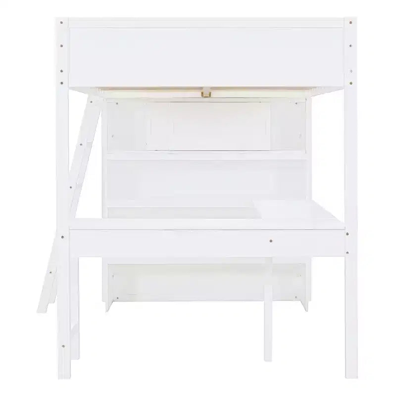 Full Size Loft Bed with Desk and Shelf, Solid Pine Wood, 78"L x 57.6"W