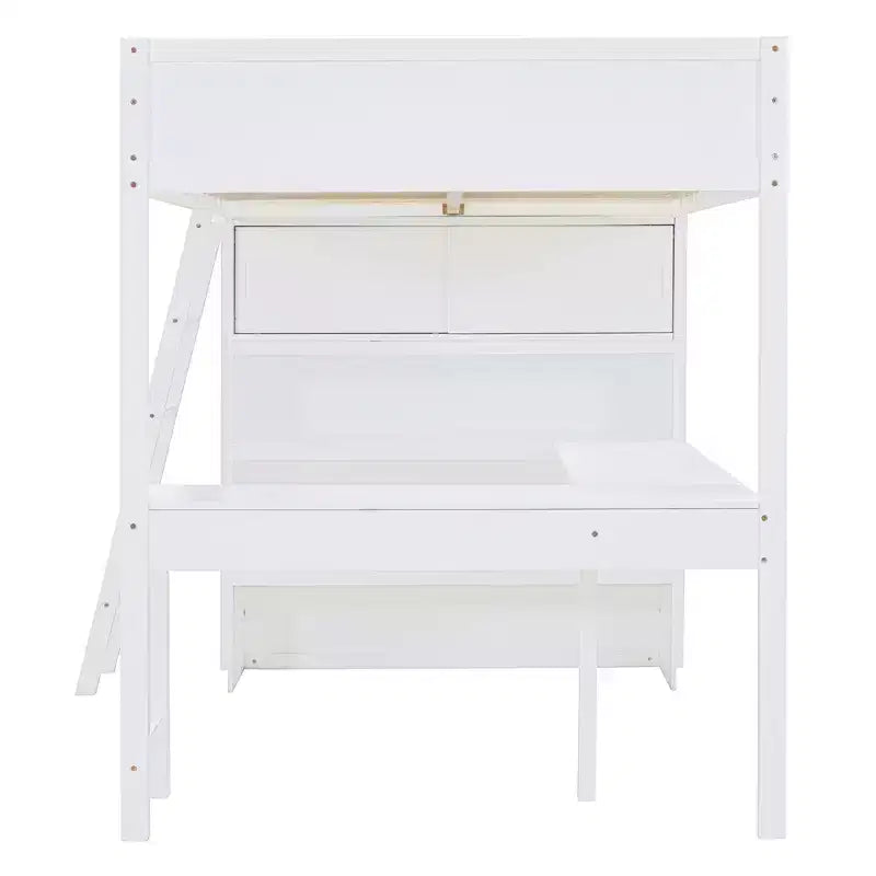Full Size Loft Bed with Desk and Shelf, Solid Pine Wood, 78"L x 57.6"W