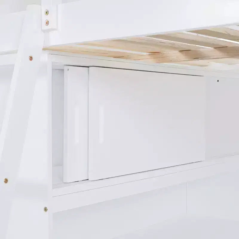 Full Size Loft Bed with Desk and Shelf, Solid Pine Wood, 78"L x 57.6"W