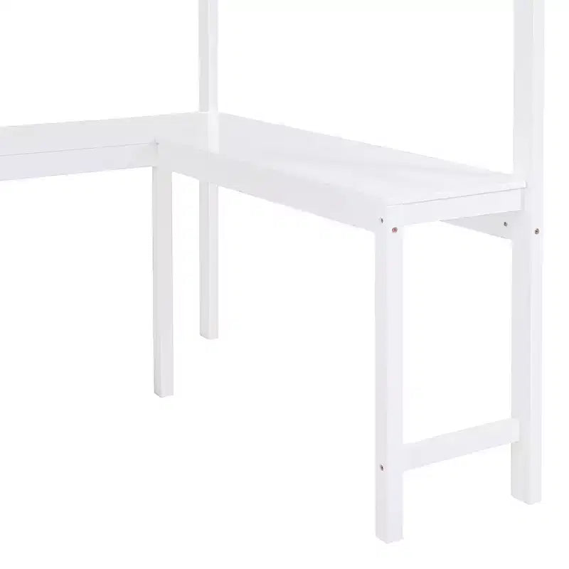 Full Size Loft Bed with Desk and Shelf, Solid Pine Wood, 78"L x 57.6"W