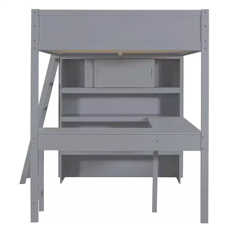 Full Size Loft Bed with Desk and Shelf, Solid Pine Wood, 78"L x 57.6"W