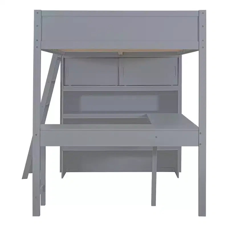 Full Size Loft Bed with Desk and Shelf, Solid Pine Wood, 78"L x 57.6"W