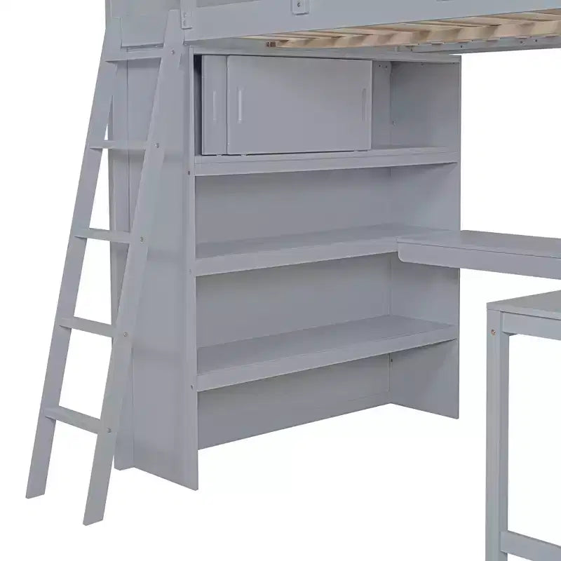 Full Size Loft Bed with Desk and Shelf, Solid Pine Wood, 78"L x 57.6"W