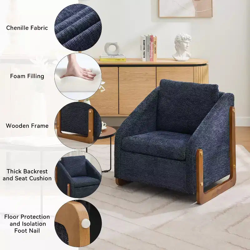 Upholstered Accent Chair with Wooden Side Frame and Nailhead Trim