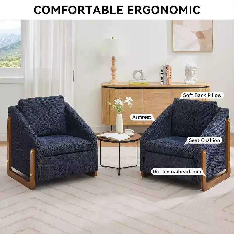 Upholstered Accent Chair with Wooden Side Frame and Nailhead Trim