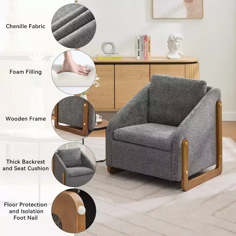 Upholstered Accent Chair with Wooden Side Frame and Nailhead Trim