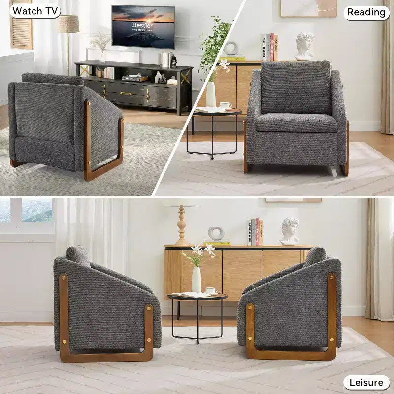 Upholstered Accent Chair with Wooden Side Frame and Nailhead Trim
