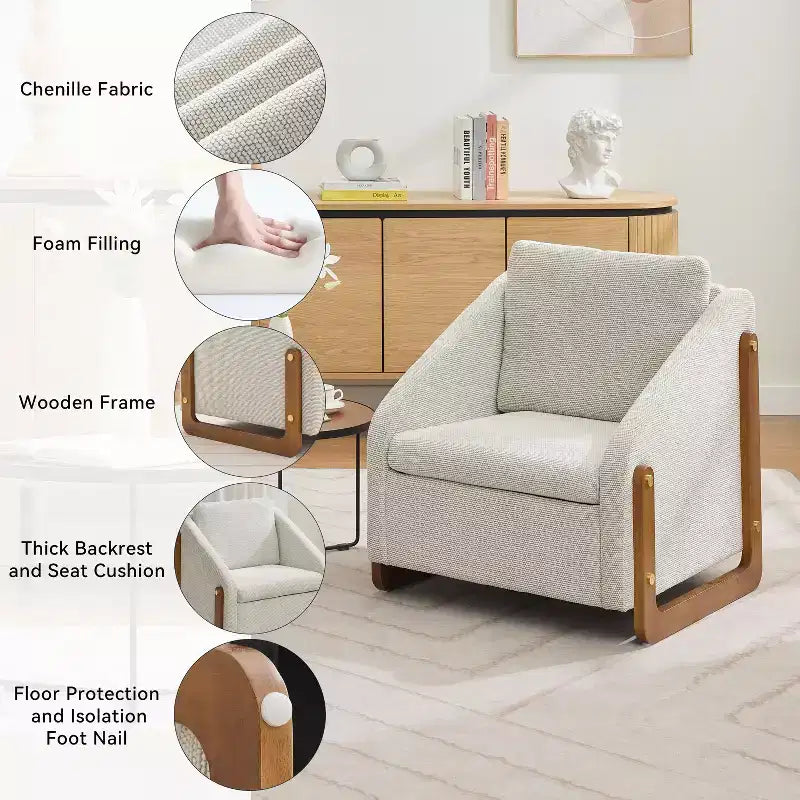 Upholstered Accent Chair with Wooden Side Frame and Nailhead Trim