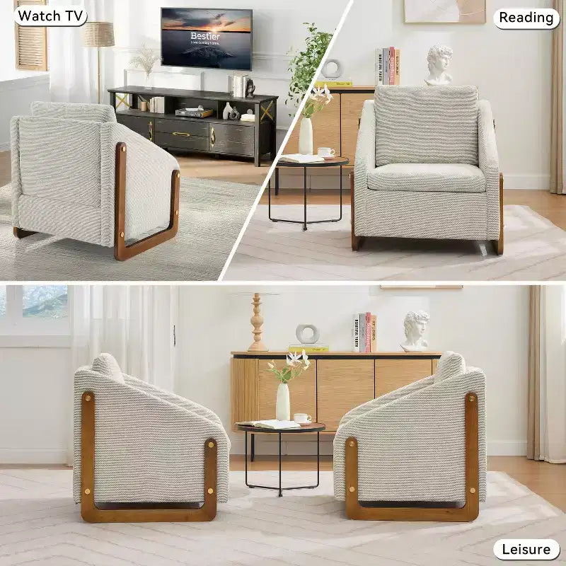 Upholstered Accent Chair with Wooden Side Frame and Nailhead Trim