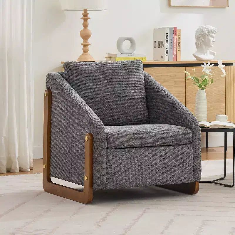 Upholstered Accent Chair with Wooden Side Frame and Nailhead Trim