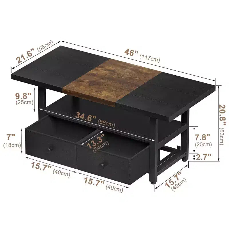 2-Tier Coffee Table with Storage Shelf and 2 Drawers for Living Room