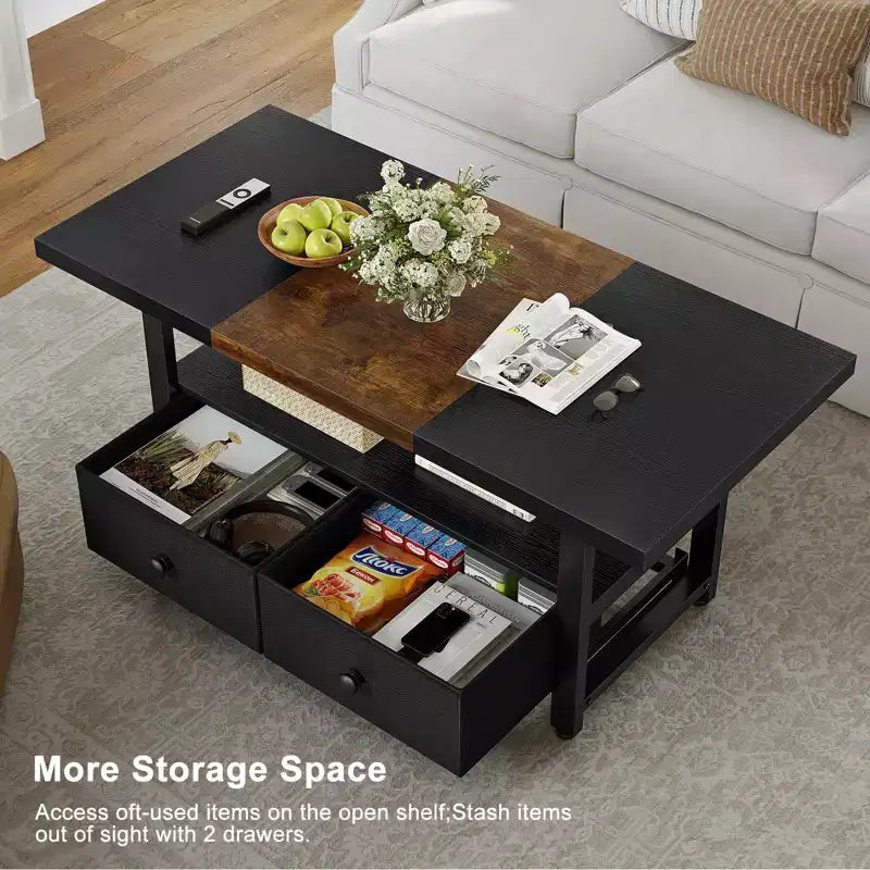 2-Tier Coffee Table with Storage Shelf and 2 Drawers for Living Room