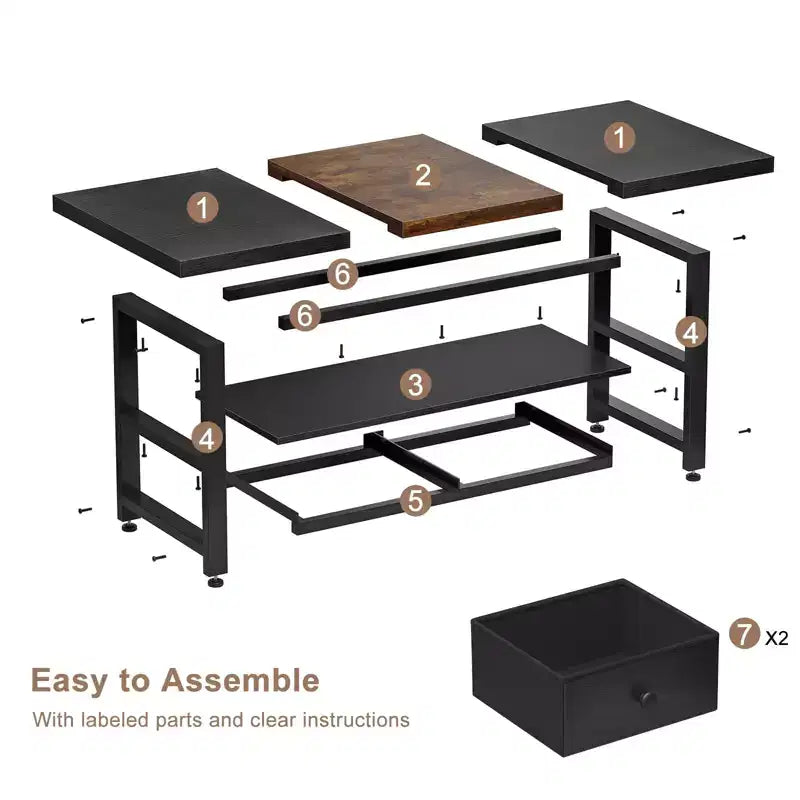 2-Tier Coffee Table with Storage Shelf and 2 Drawers for Living Room