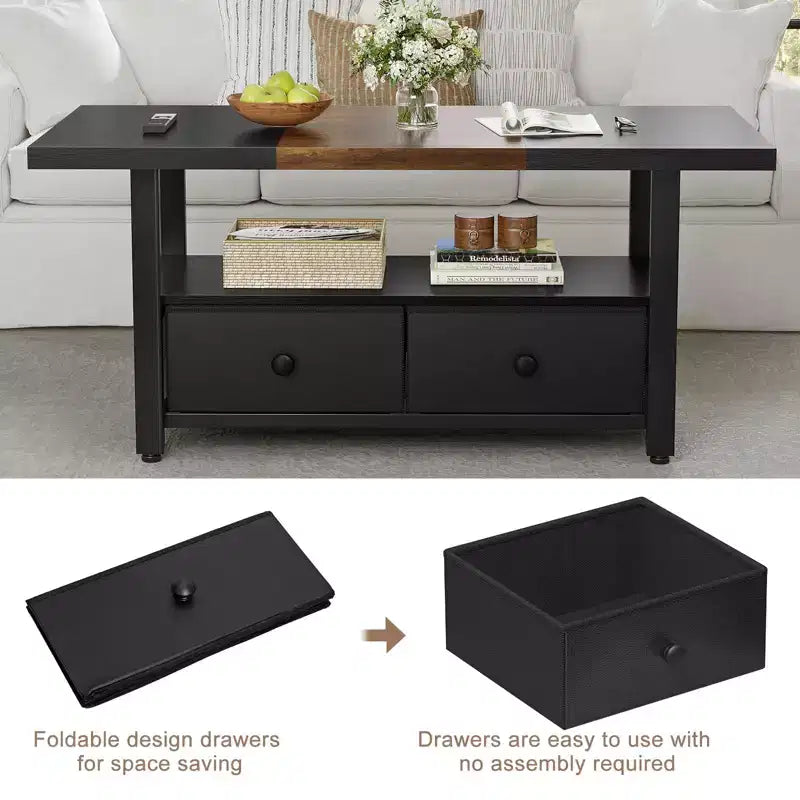 2-Tier Coffee Table with Storage Shelf and 2 Drawers for Living Room