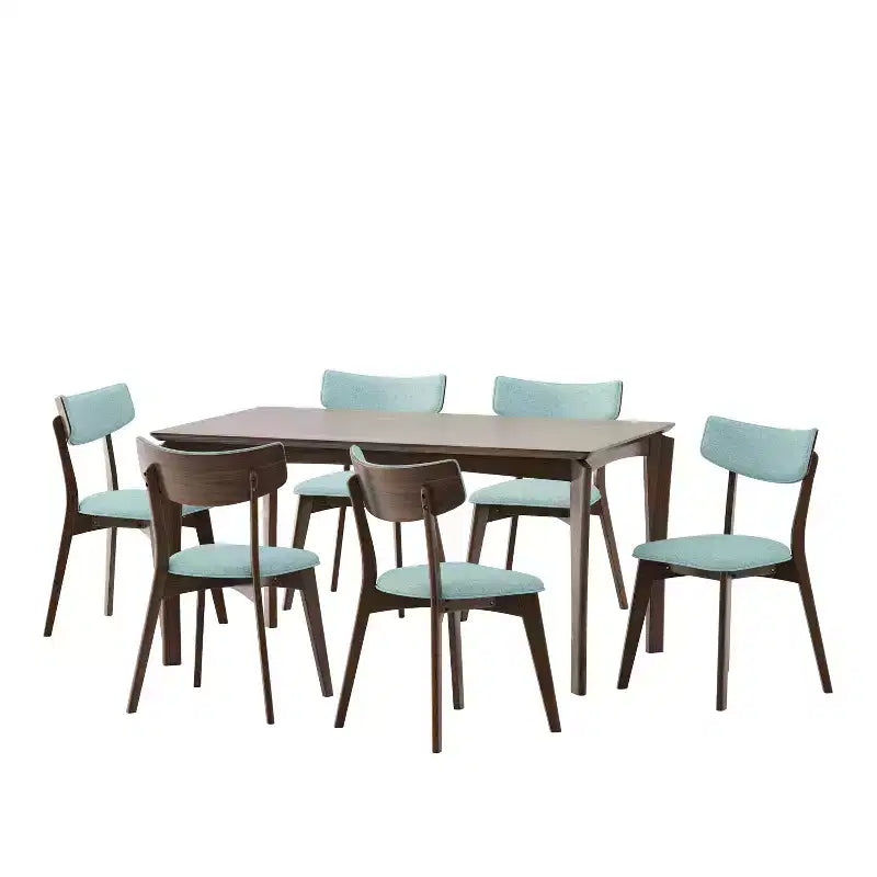 Mid-Century Modern Wood and Fabric 7-Piece Dining Set